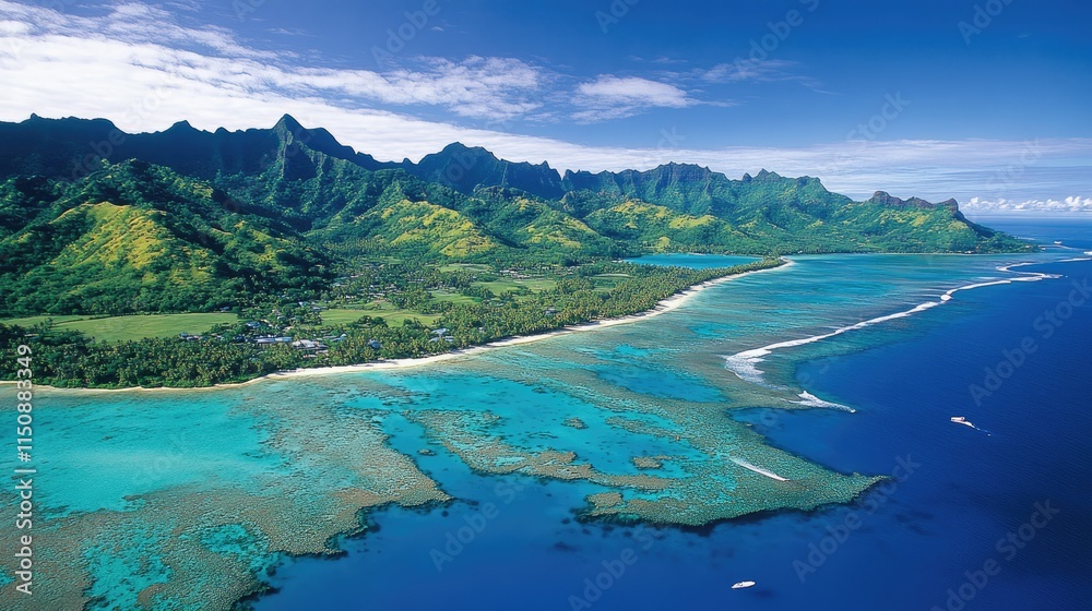Fototapeta premium Breathtaking Aerial View of Turquoise Waters and Lush Green Mountains