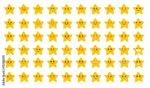 cartoon star emoticon isolated on white background. smile, laugh, sad, smirk, wink. emoji cartoon
