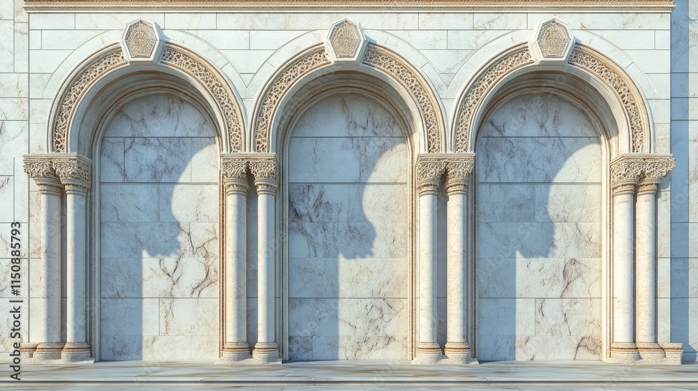 Elegant Architectural Arches with Intricate Details on Marble Wall Elegant Architectural Arches with Intricate Details on Marble Wall