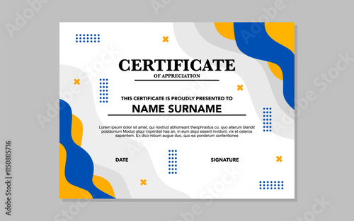 certificate template for appreciation in yellow and blue colors.
