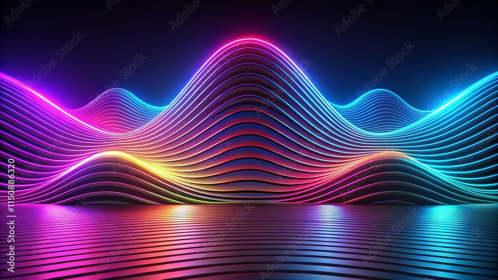 Abstract Neon Waveform Landscape with Vibrant Gradient Illumination Abstract Neon Waveform Landscape with Vibrant Gradient Illumination