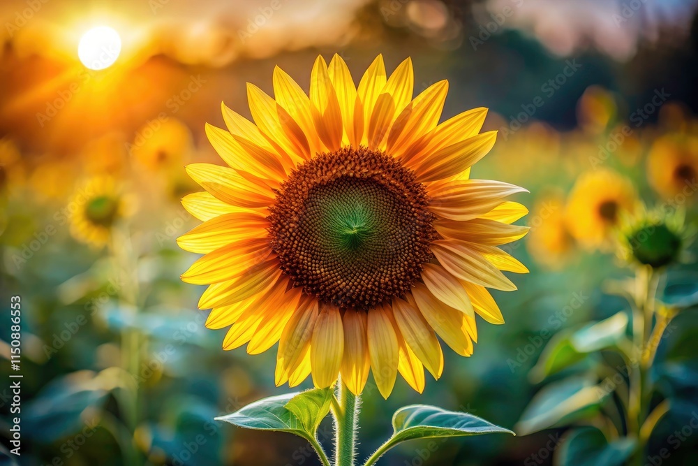 Fototapeta premium Sunflower Illustration: Flat Design, Isolated Sunflower Image, Digital Sunflower Art, Yellow Flower Graphic