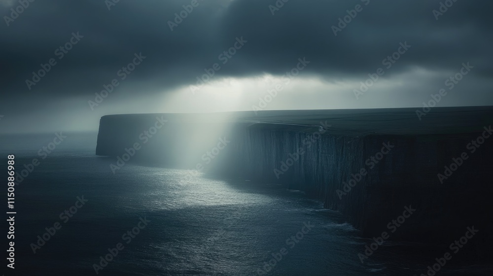 Obraz premium Dramatic Twilight over Ocean Cliffs with Mysterious Dark Clouds