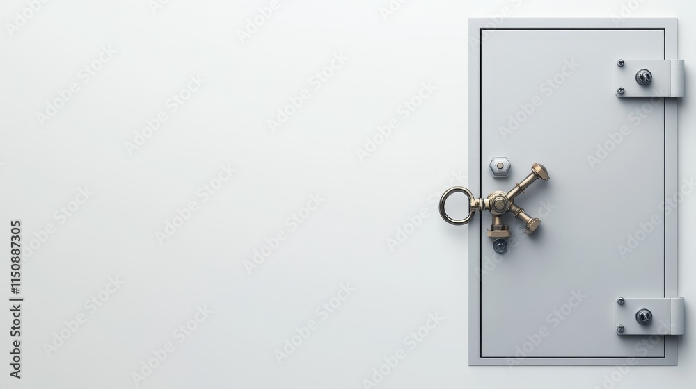 Secure and Sturdy Vault Door with Metal Handle and Locking Mechanism on Smooth White Background for Safety and Protection Concept Secure and Sturdy Vault Door with Metal Handle and Locking Mechanism on Smooth White Background for Safety and Protection Concept