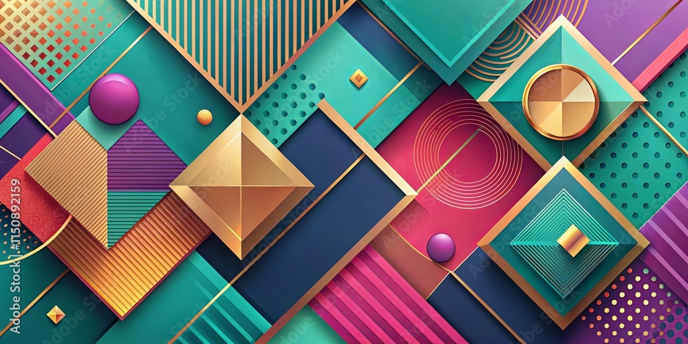 Abstract Geometric Pattern with Vibrant Hues and Metallic Accents