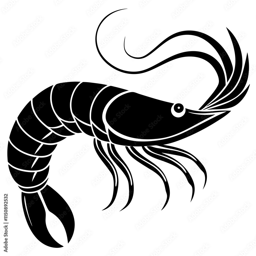 Shrimp silhouette sea animal. Vector sketch illustration Shrimp silhouette sea animal. Vector sketch illustration