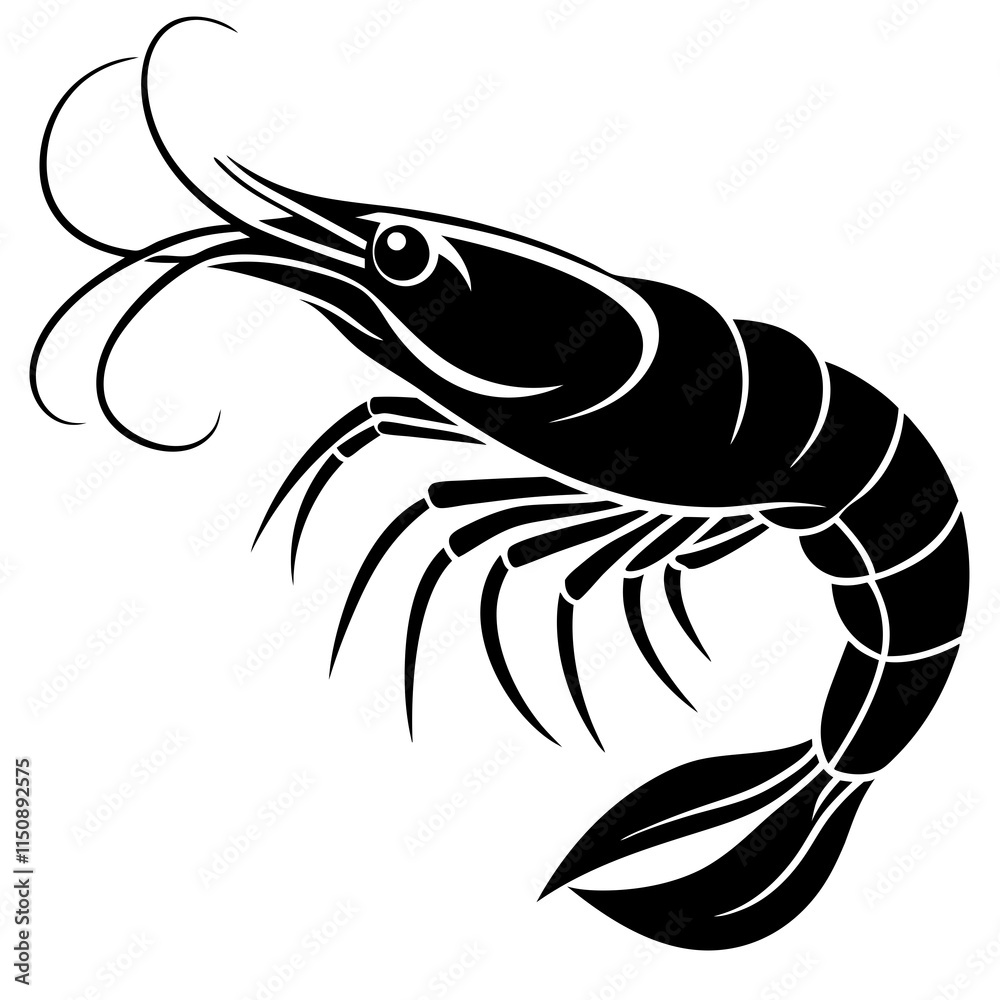 Shrimp silhouette sea animal. Vector sketch illustration Shrimp silhouette sea animal. Vector sketch illustration