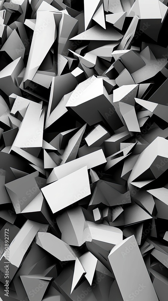 Fototapeta premium Abstract grayscale image of fragmented geometric shapes