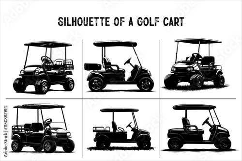 golf cart buggies silhouette Vector Bundle. Golf Cart Silhouette vehicle Vector set Illustration.