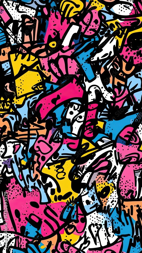 Fototapeta premium Abstract Colorful Graffiti Style Artwork Featuring Bold Shapes and Lines