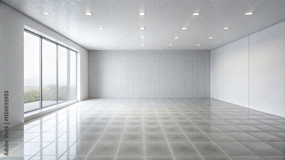 Fototapeta premium Modern Empty Room with Large Window and Tile Floor