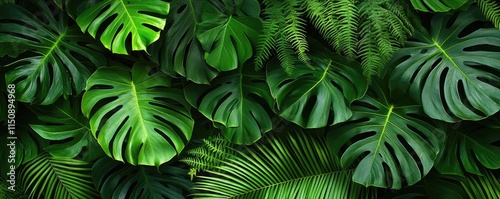 Wallpaper Mural Greenery palms idea. A lush arrangement of diverse green foliage creating a vibrant natural background. Torontodigital.ca