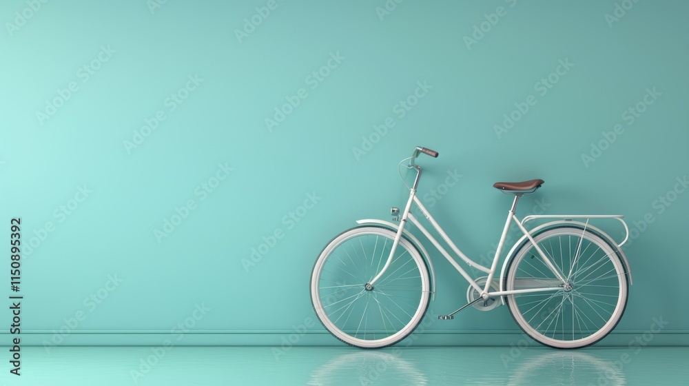 Fototapeta premium White bicycle against a teal wall.