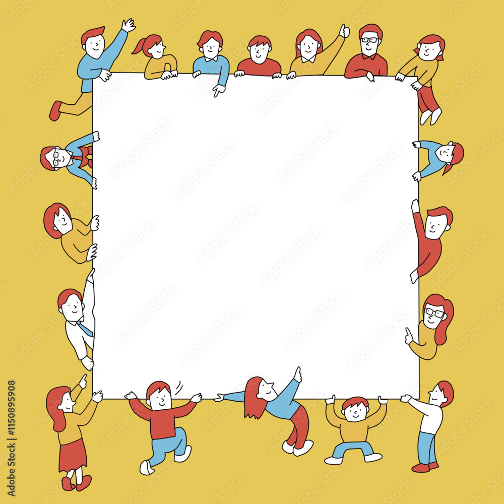 Fototapeta premium 大きな紙を広げる人々のイラスト 多様性・いろんな人・社会