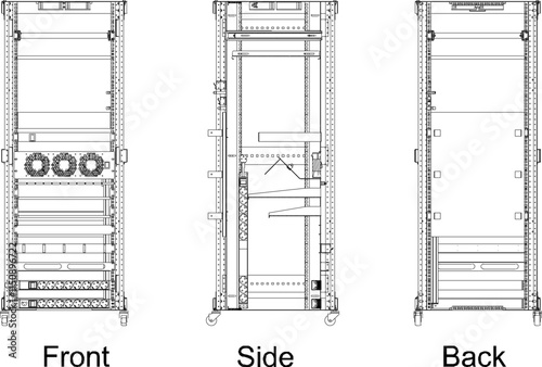 vector illustration design image server rack for small industry internet connection looks various sides 