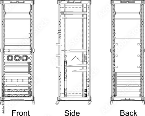 vector illustration design image server rack for small industry internet connection looks various sides