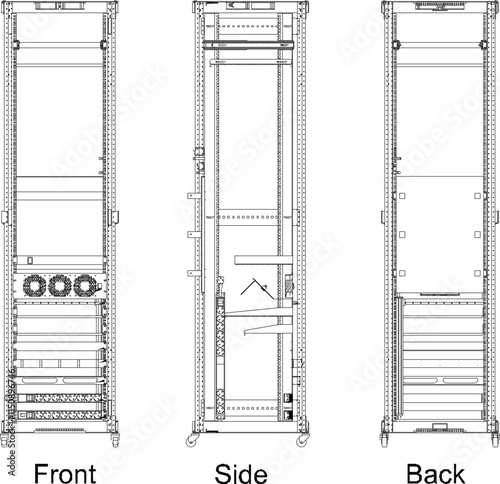 vector illustration design image server rack for small industry internet connection looks various sides