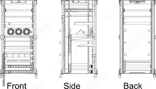 vector illustration design image server rack for small industry internet connection looks various sides