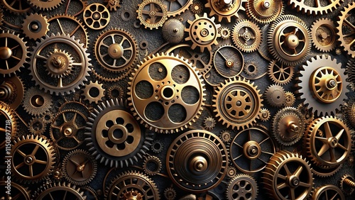 Wallpaper Mural Intricate Golden Gears and Cogwheels Interlocking in Complex Mechanism Torontodigital.ca
