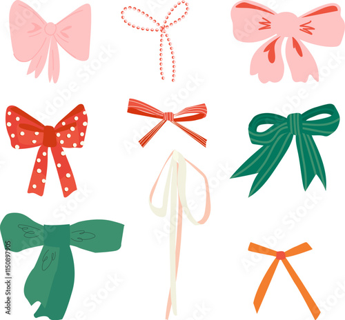 Christmas bows vector set. Perfect for holiday decor, gift wrapping designs, and seasonal greetings, charm to any creative endeavor