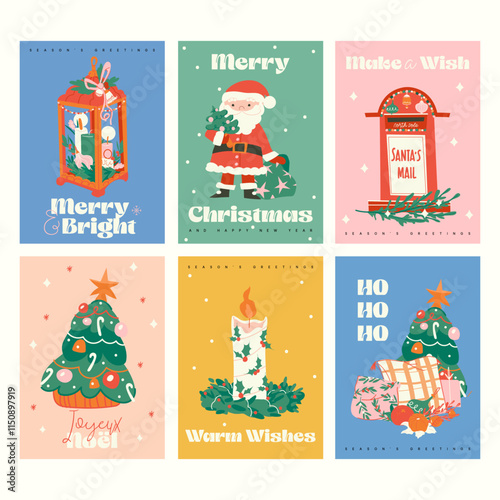 Set of Christmas vector illustration cards. Unique and charming designs perfect for spreading holiday cheer, greeting cards, seasonal promotions, and holiday-themed projects