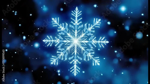 A stunning blue snowflake design on a dark background.
