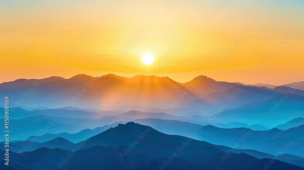 Glowing sunset casting warm light on mountains Glowing sunset casting warm light on mountains