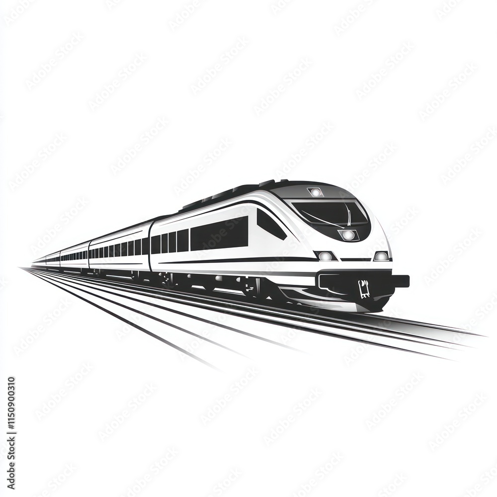 Fototapeta premium High-speed train in motion, monochrome illustration.
