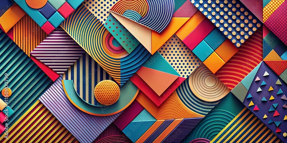 Naklejka premium Vibrant Abstract Composition Featuring Geometric Shapes and Patterns in a Multicolored Design