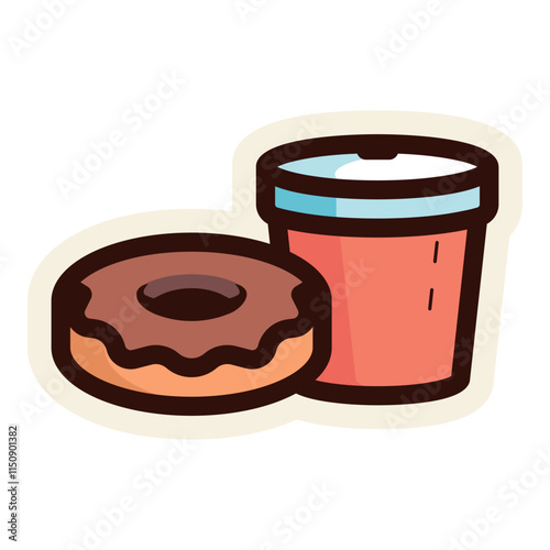 chocolate flavour donut with cup of coffee sticker