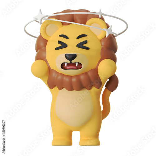 Mascot Cute Lion Confused Headache dizzy