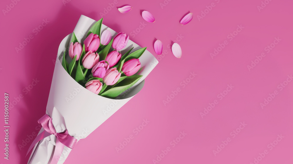 Beautiful bouquet of pink tulips on a vibrant pink background Beautiful bouquet of pink tulips on a vibrant pink background