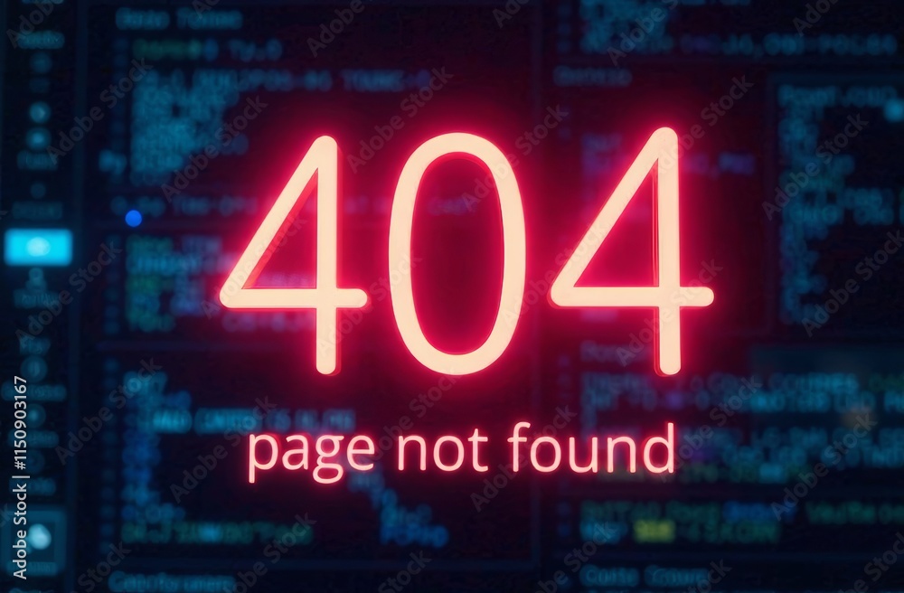 A bright red error message displays the number 404, indicating that the requested page cannot be found.