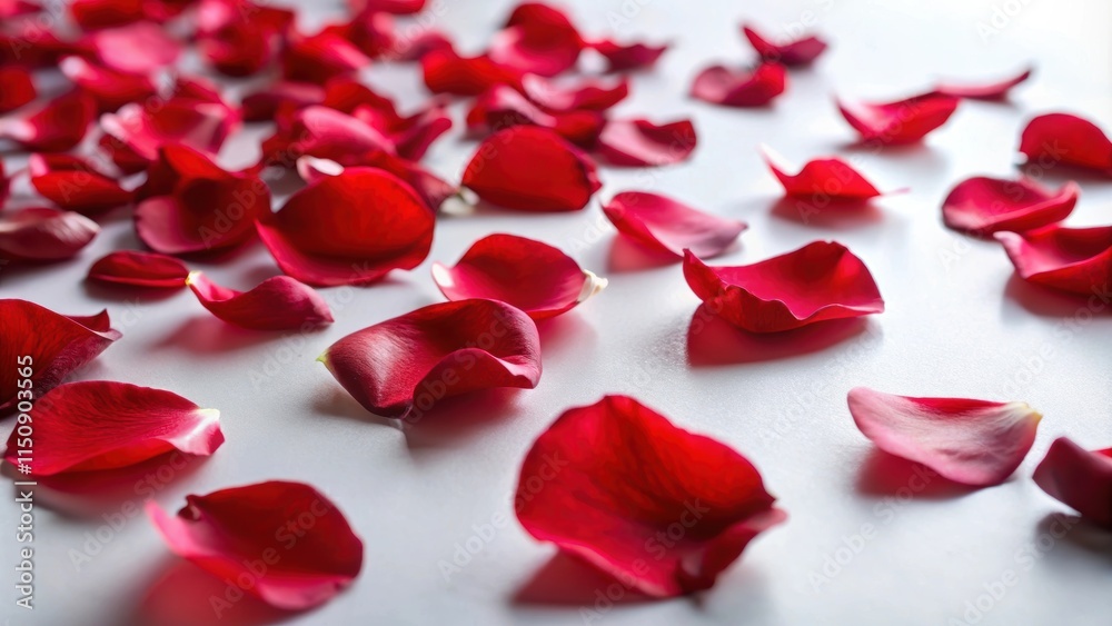 Delicate red rose petals scattered on a soft, white surface with a subtle texture, floral, delicate, floral Delicate red rose petals scattered on a soft, white surface with a subtle texture, floral, delicate, floral