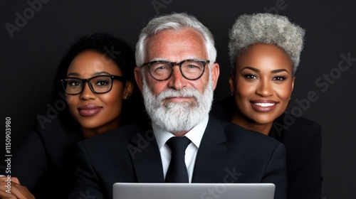 Business Leaders: A portrait of three diverse business leaders, radiating confidence and experience, embodies the essence of modern leadership. photo