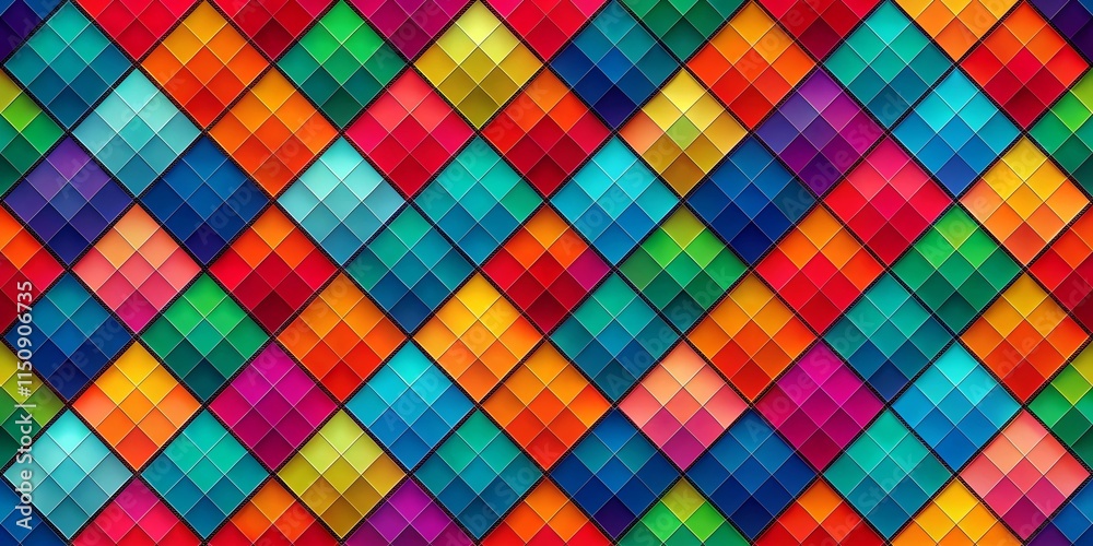 Vibrant Diamond Pattern Background with Colorful Squares and Dark Separators Vibrant Diamond Pattern Background with Colorful Squares and Dark Separators
