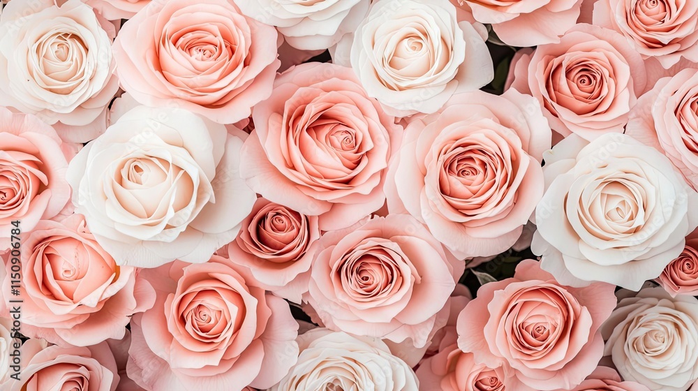 Minimal rose concept. A beautiful arrangement of soft pink and white blooming roses in full view. Minimal rose concept. A beautiful arrangement of soft pink and white blooming roses in full view.