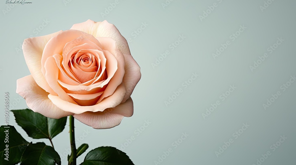 Fototapeta premium Minimal rose concept. A soft, delicate peach rose with vibrant petals against a minimalist background.