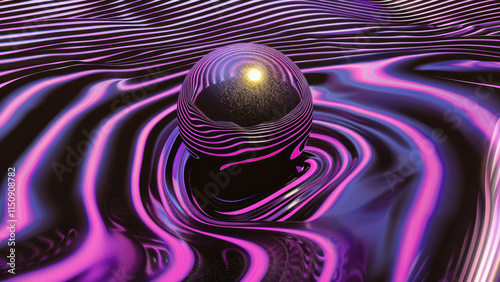 Abstract 3D sphere with vibrant lines and wavy patterns