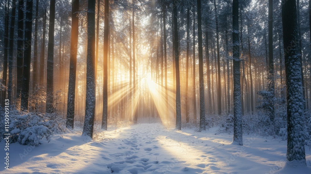 Sunbeams through Winter Forest Sunbeams through Winter Forest