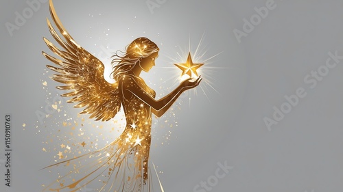 Gold Angel Woman Holding Shining star Illustration