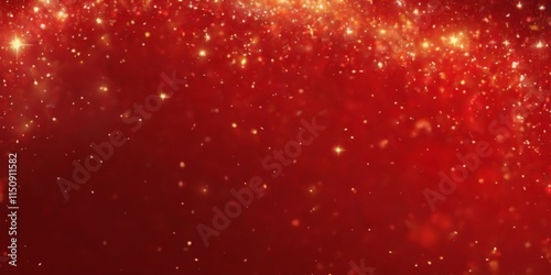 Shimmering red abstract background with gold glitter particles in starry night sky theme, festive and celebratory feel.