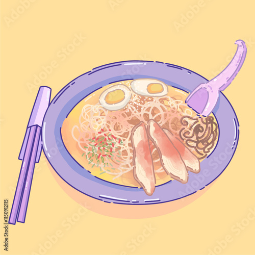 Japanese Ramen Udon Noodle Cuisine Illustration photo