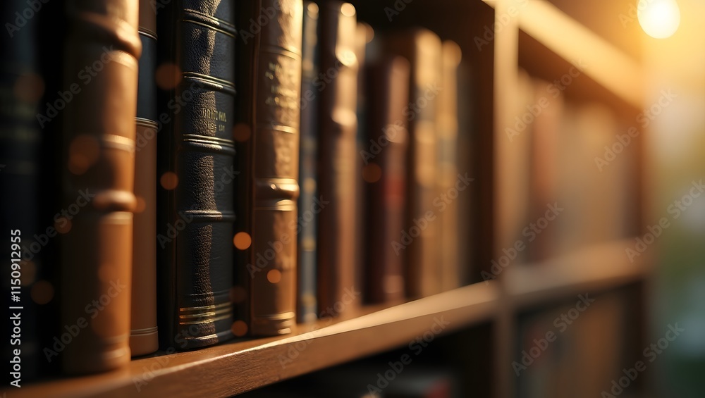 Obraz premium Old bookshelf, blurred bokeh background