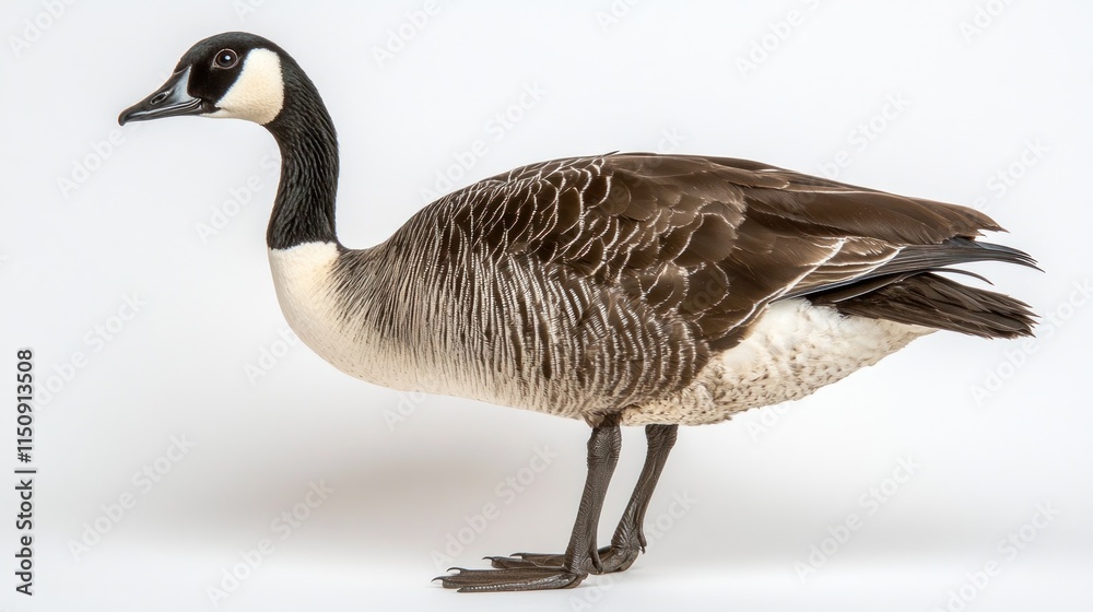 A side view of a goose showcasing its distinctive features and plumage. A side view of a goose showcasing its distinctive features and plumage.