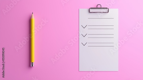 Checklist icon with pencil on pink background minimalist design