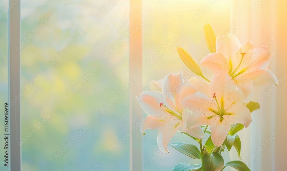 Obraz premium Lilies blooming in soft glow of morning light