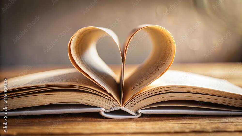 A heart-shaped book with pages curled inward, resembling a gentle smile , curl, book page, curl, book page, rounded, classic A heart-shaped book with pages curled inward, resembling a gentle smile , curl, book page, curl, book page, rounded, classic