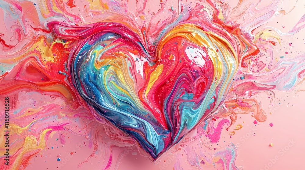 Fototapeta premium Valentine's day heart art creative studio abstract painting colorful swirls emotional expression