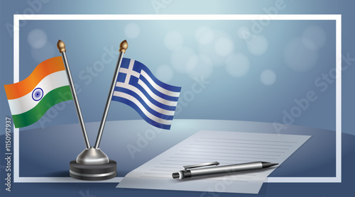 Small national flag of Russian and Greece flag Relation, Template banner vector Illustration